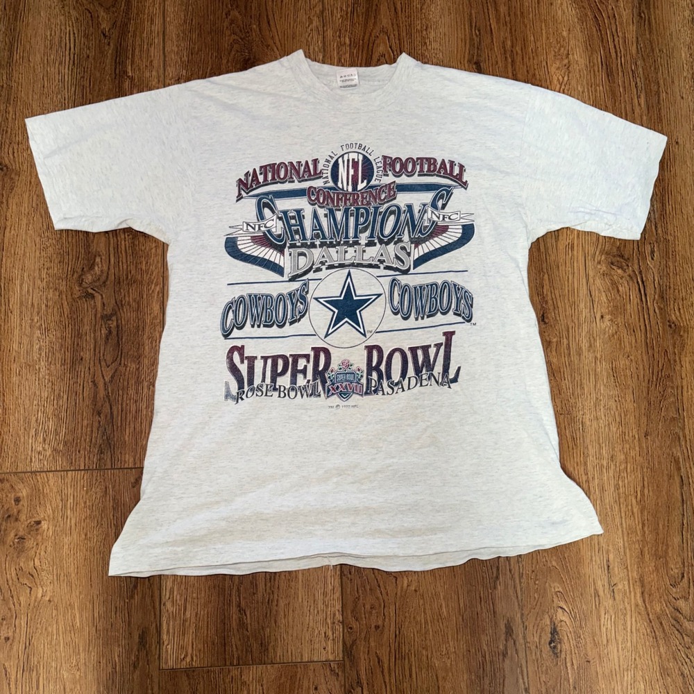 VTG 1992 Dallas Cowboys NFC Champions Super Bowl XXVII T-Shirt Gray Mens L USA